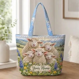 Sheep Family and Wildflower Meadow for Farm Days and Spring Gifts Quilted Tote Bag