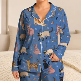 Playful Cat Motifs For Cozy Bedtime Lounging And Weekend Relaxation, Gift For Cat Lovers Satin Pajamas Set