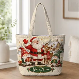 Santa, Reindeer and Christmas Gnomes for Cozy Holiday Gift Giving and Winter Cheer Quilted Tote Bag