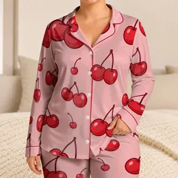 Cute Red Cherry Fruit Loungewear for Cozy Evenings and Sweet Gift Giving, Women's Satin Pajamas Set
