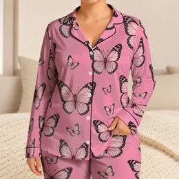 Pink Butterflies for Cozy Bedtime, Birthday Gifts for Women, Girlfriends and Wives Satin Pajamas Set