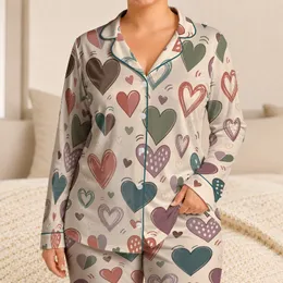 Retro Heart Motif For Cozy Bedtime Lounging And Relaxed Weekend Mornings At Home Satin Pajamas Set
