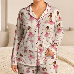 Pink Ballet Ballerinas and Slippers for Dance Lovers, Storybook Style Gift for Women Satin Pajamas Set