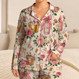Pink Champagne Bows And Roses For Celebrations, Bridal Parties, And Elegant Lounging Satin Pajamas Set