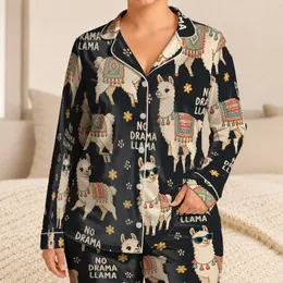 No Drama Llama Alpaca Sunglasses Cozy Nighttime Lounge Gift Idea For Women And Teens Satin Pajamas Set