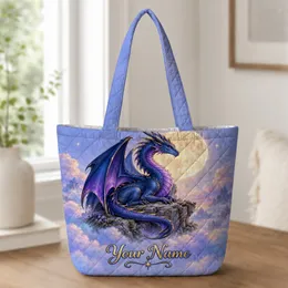 Celestial Moon Dragon Fantasy Gift for Dragon Lovers and Whimsical Night Sky Dreamers Quilted Tote Bag