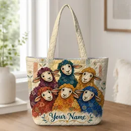 Colorful Whimsical Sheep for Farm Lovers, Cheerful Everyday Gift for Her Quilted Tote Bag