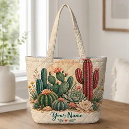Colorful Cactus Garden for Desert Lovers and Succulent Fans, Gift for Women Who Garden Quilted Tote Bag