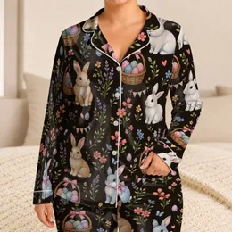 Easter Bunny Garden Rabbit Baskets for Cozy Spring Lounging and Holiday Family Gifting Satin Pajamas Set