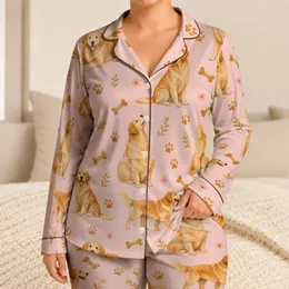 Golden Retriever Dogs Blush Pink Bedtime Comfort for Girls, Cozy Home Lounge Gift Satin Pajamas Set