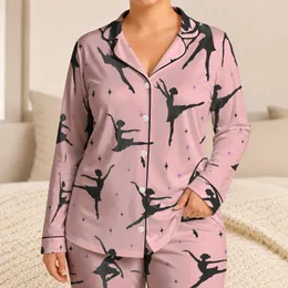 Blush Ballet Dancer Silhouettes for Dance Practice, Bedtime and Gifts for Young Girls Satin Pajamas Set