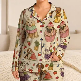 Cute Dogs And Fruit Desserts For Cozy Bedtime And Weekend Lounging At Home, Older Kids Satin Pajamas Set