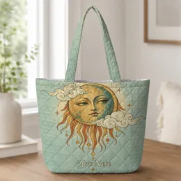 Art Nouveau Celestial Moon And Dripping Sun For Bohemian Stargazers And Night Dreamers Quilted Tote Bag