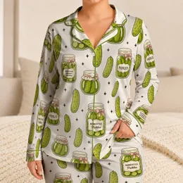 Pickle Jar And Cucumber Sleep Set For Cozy Family Lounging And Vacation Getaways Satin Pajamas Set