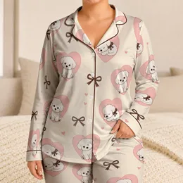 Cute Puppy Hearts And Bows For Cozy Bedtime Lounging And Weekend Sleepovers, Kids Satin Pajamas Set