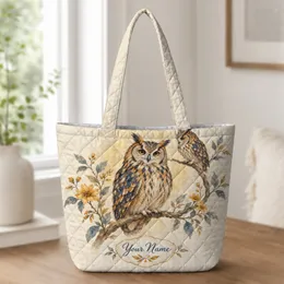 Amber Owl Pair With Golden Botanicals for Cozy Autumn Nature Lovers Quilted Tote Bag