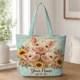 Three Sunflower Piglets for Farmhouse Living and Everyday Gifts for Pig Lovers Women Quilted Tote Bag