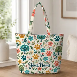 Colorful Paw Prints and Folk Florals for Dog Lovers, Cheerful Everyday Gift for Her Quilted Tote Bag