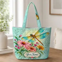 Colorful Dragonfly Wildflower Garden for Spring Gifting and Nature Lovers Gift Quilted Tote Bag