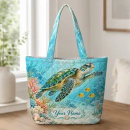 Sea Turtle Coral Reef Scene for Summer Beach Days and Coastal Gifts for Ocean Lovers Quilted Tote Bag