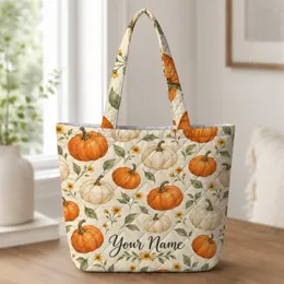 Pumpkin and Wildflower Autumn Harvest for Thanksgiving Gifts and Fall-Loving Women Quilted Tote Bag