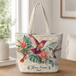 Tropical Hummingbirds and Coral Blooms for Garden Days and Nature Lovers Quilted Tote Bag