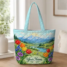 Wildflower Mountain Valley Scenery for Nature Lovers, Birthday and Travel Gifts Quilted Tote Bag