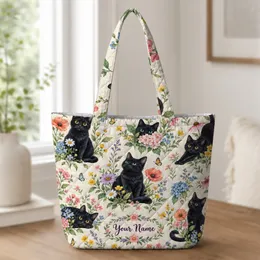 Black Cats Among Colorful Garden Flowers for Whimsical Everyday Style for Cat Lovers Quilted Tote Bag