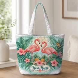 Flamingo Couple Tropical Flowers Beachside Summer Escape Gift for Her Summer Holiday Quilted Tote Bag