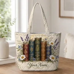 Vintage Book Stack And Wildflowers For Cozy Reading Days And Book Lover Gifts For Her Quilted Tote Bag