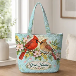 Colorful Cardinal Pair Among Spring Blossoms for Garden Lovers and Nature Enthusiasts Quilted Tote Bag