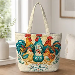 Colorful Folk Art Chicken Family for Farmhouse Living and Country Kitchen Lovers Quilted Tote Bag