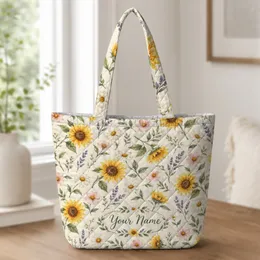 Sunflower And Wildflower Blooms For Garden Days And Summer Birthdays For Her Quilted Tote Bag