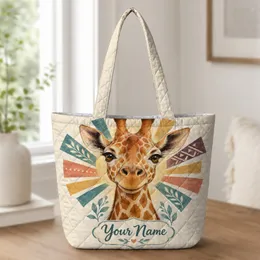 Colorful Giraffe Portrait for Safari Adventures and Nature-Loving Gift Giving Quilted Tote Bag