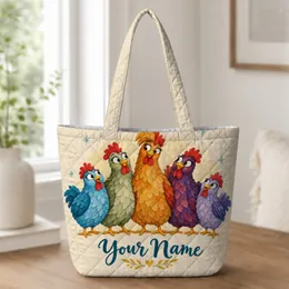Whimsical Colorful Chickens for Farmhouse Style and Cheerful Everyday Outings and Gifts Quilted Tote Bag