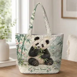 Gentle Panda Among Bamboo and Cherry Blossoms for Nature-Loving Everyday Outings and Gifts Quilted Tote Bag