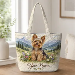 Alpine Yorkshire Terrier Among Mountain Wildflowers for Nature-Loving Dog Owners Quilted Tote Bag