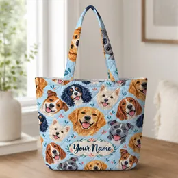 Colorful Happy Dog Faces For Dog Lovers, Walks, Birthdays, And Everyday Outings Quilted Tote Bag