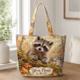 Curious Raccoon in an Autumn Woodland for Cozy Fall Outings and Woodland Nature Lovers Quilted Tote Bag