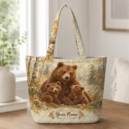 Brown Bear Family in an Autumn Forest for Cozy Fall Outings Quilted Tote Bag