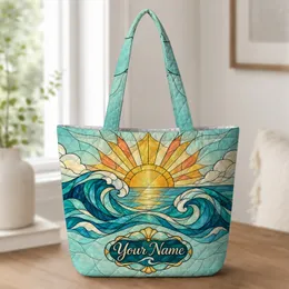 Stained Glass Ocean Sunrise for Coastal Beach Days, Seaside Getaways and Summer Gifts Quilted Tote Bag