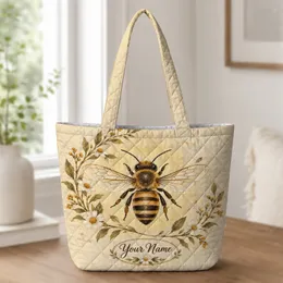 Amber Honeybee and Botanical Blooms for Cottagecore Kitchen Lovers and Garden Gatherings Quilted Tote Bag