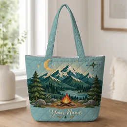 Celestial Mountain Campfire Scene for Rustic Outdoor Adventure Gifts Quilted Tote Bag
