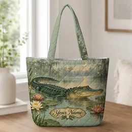 Crescent Moon Alligator Bayou Scene for Southern Nature Lovers and Swamp Fans Quilted Tote Bag
