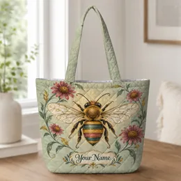 Art Nouveau Honeybee and Botanical Motif for Cottagecore Nature Lovers and Gardeners Quilted Tote Bag