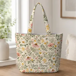 Spring Wildflower Patchwork Blooms for Garden Days and Thoughtful Gifts for Any Woman Quilted Tote Bag