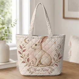 Celestial Rabbit with Moonlit Florals for Easter Gifting and Whimsical Boho Style Quilted Tote Bag
