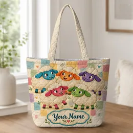 Colorful Sheep Family Keepsake Gift for Farm Animal Lovers and Whimsical Style Fans Quilted Tote Bag