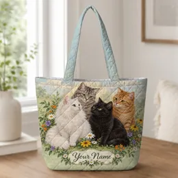 Colorful Garden Cats for Cat Lovers, Whimsical Wildflower Companion Gift Quilted Tote Bag