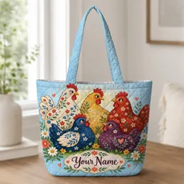 Colorful Floral Hen Garden for Farmhouse Market Days and Everyday Errands, Gift for Her Quilted Tote Bag